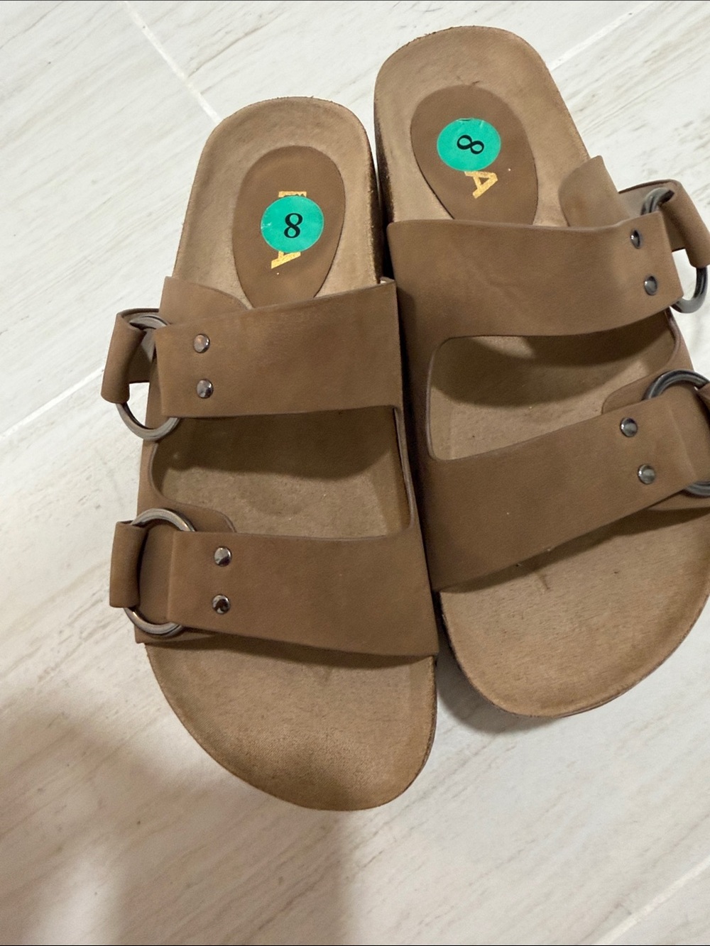 MIA Tan Double-Strap Buckle Sandals